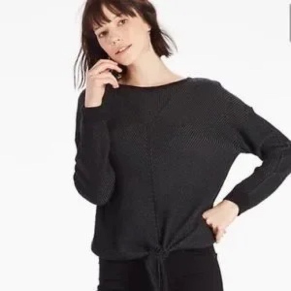 Lucky Brand Black Ribbed Drop Shoulder Tie Front Sweater Size Small - Picture 1 of 9